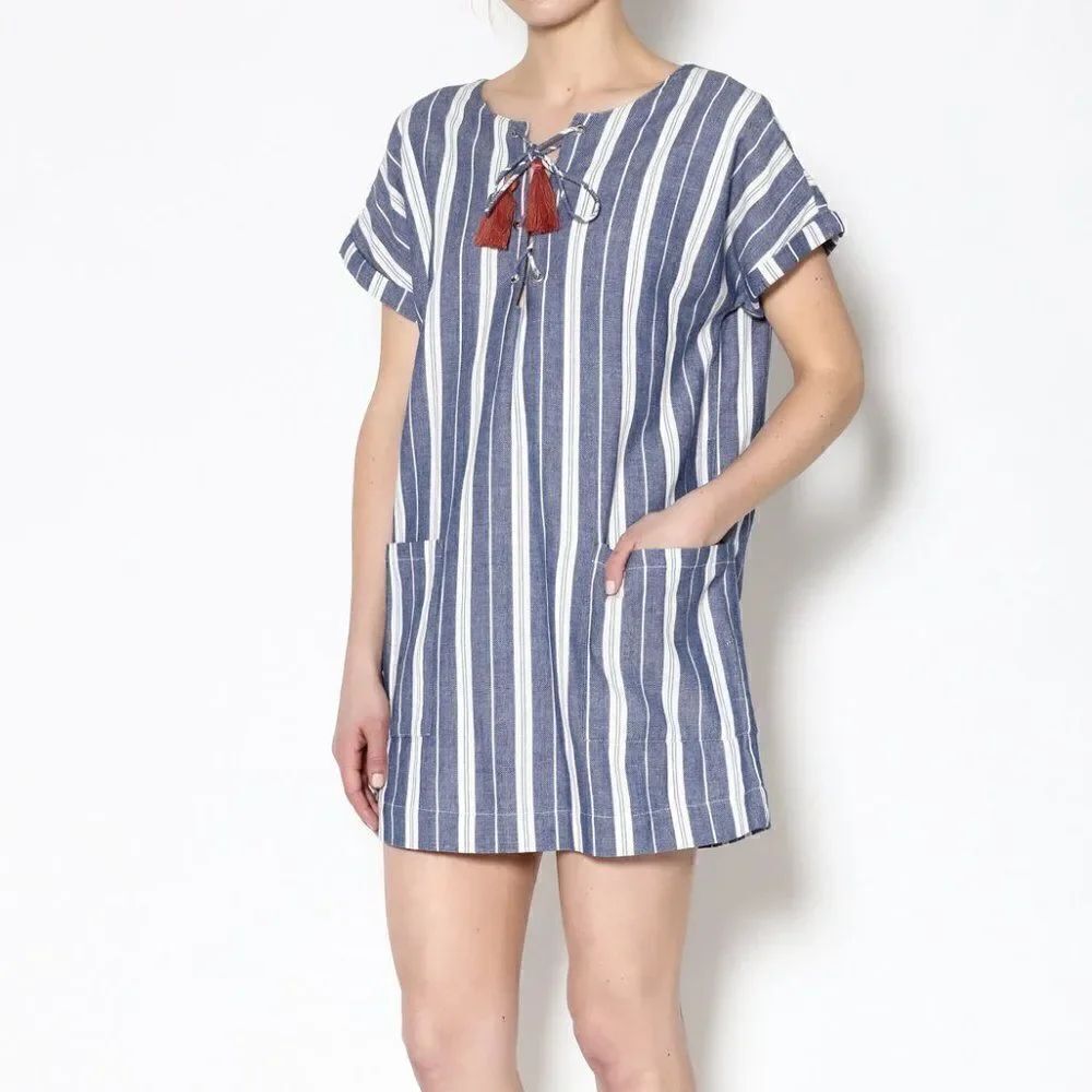 Tularosa Boho Blue Stripped Tunic Dress with Tassel in Size Medium